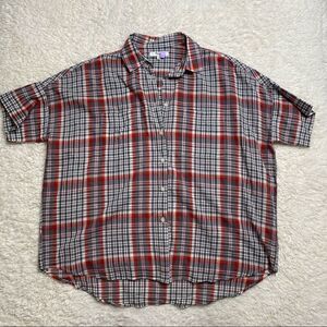 Madewell Short Sleeve Button Down in Red/Gray Plaid size S